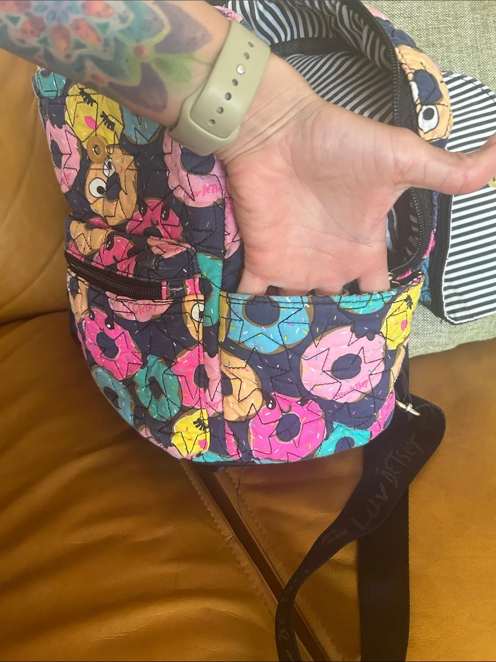 Kids Donut Print Quilted Backpack - Multicolor